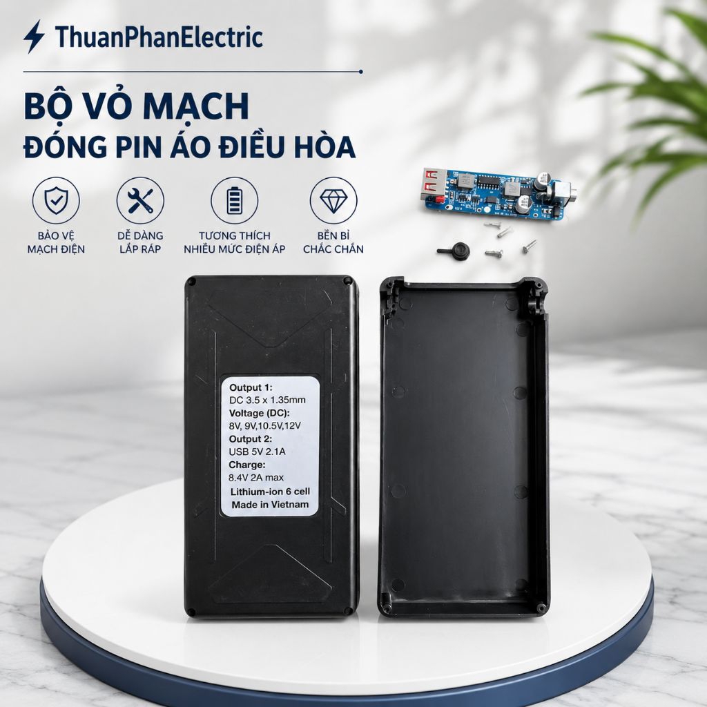 [Combo 5 bộ] Vỏ mạch đóng pin áo điều hoà 2s 6cell 28650/21700