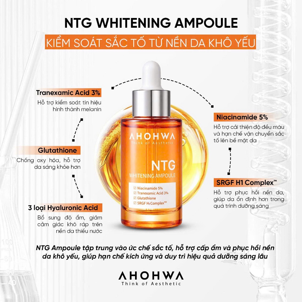 [ĐẠI LÝ CHÍNH HÃNG]Tinh chất dưỡng trắng, mờ thâm nám Ahohwa Whitening Ampoule NTG