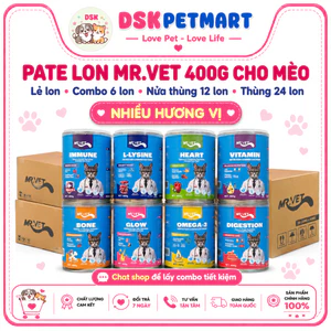 Pate Dành Cho Mèo Mr.Vet Lon 400gr Pate Mix Vị Mèo Con & Mèo Lớn Hỗ Trợ Tiêu Hóa