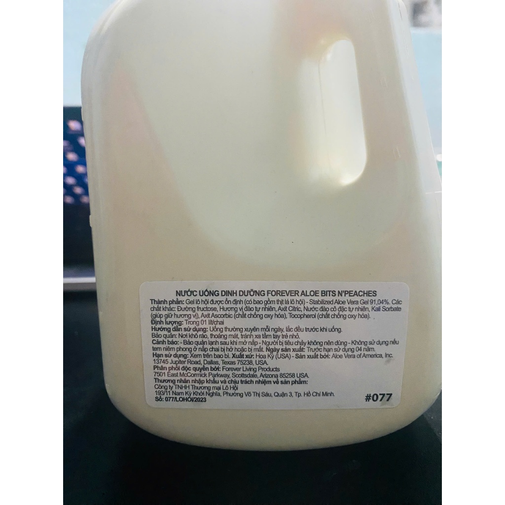 Bình nước uống dinh dưỡng 077 Nước uống DD Forever Aloe Bits N Peaches date 2/2027