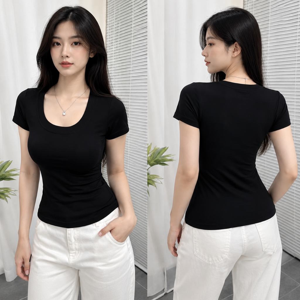 Combo 3 Áo Nữ Cổ Vuông Thun Gân Tăm Co Giãn 4 Chiều, Form Ôm Vừa Vặn, Mặc Đi Làm Đi Chơi