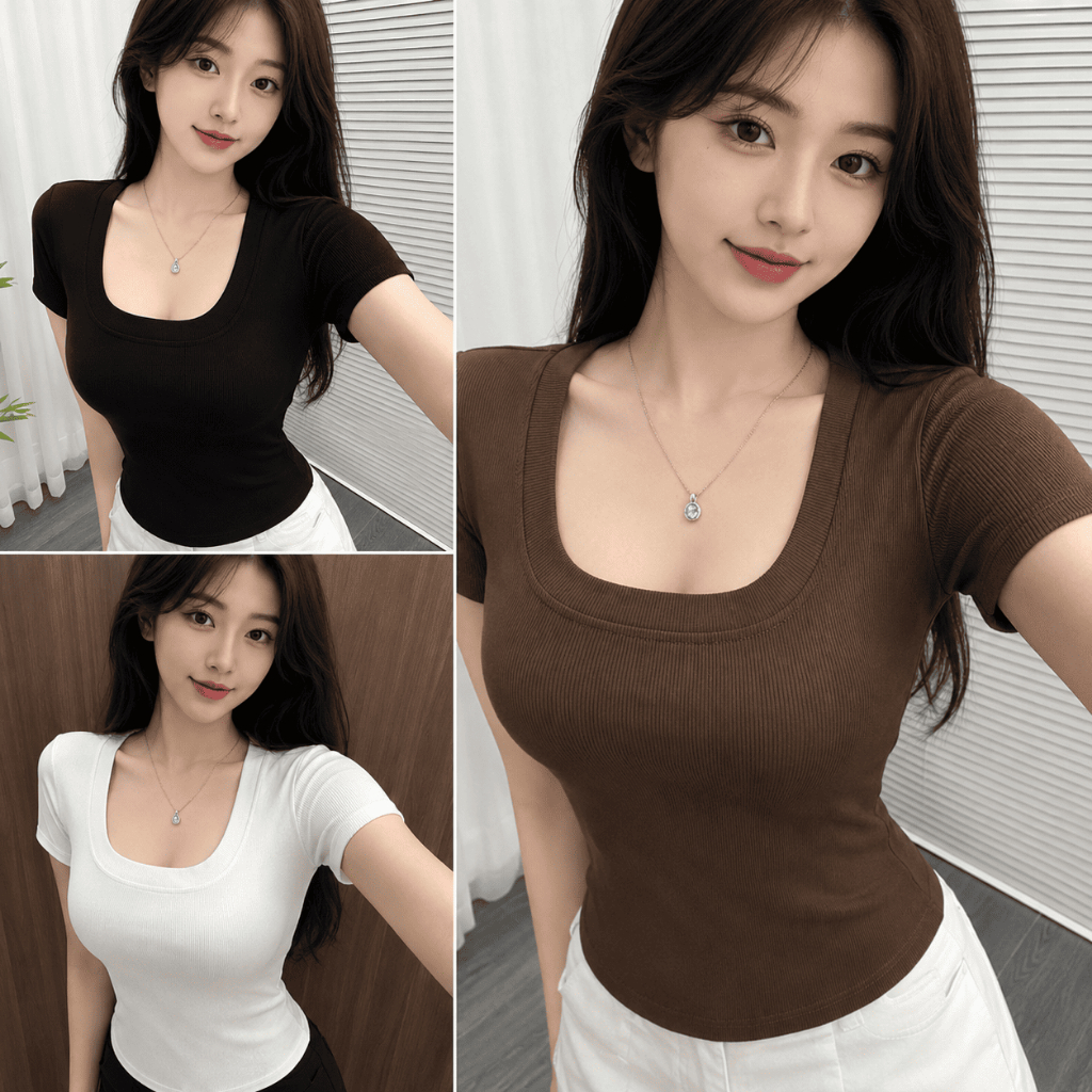 Combo 3 Áo Nữ Cổ Vuông Thun Gân Tăm Co Giãn 4 Chiều, Form Ôm Vừa Vặn, Mặc Đi Làm Đi Chơi