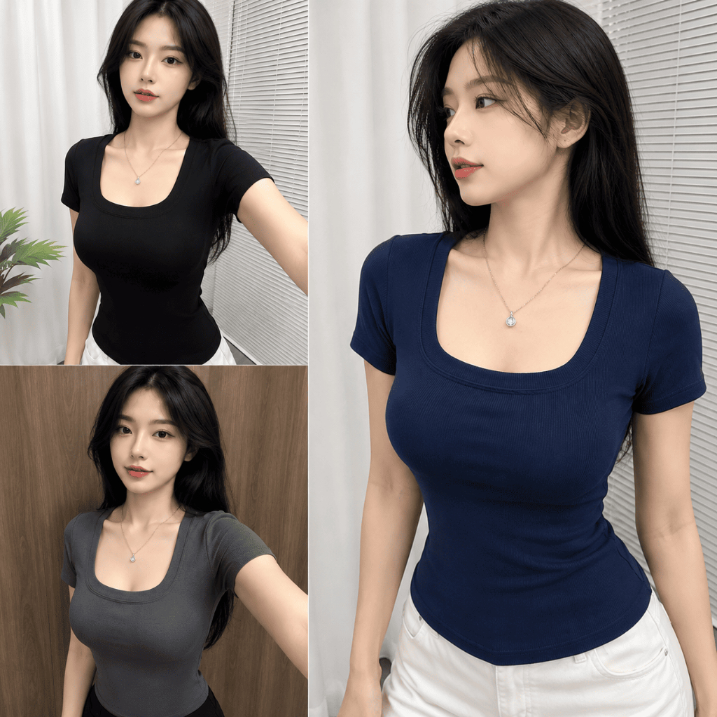 Combo 3 Áo Nữ Cổ Vuông Thun Gân Tăm Co Giãn 4 Chiều, Form Ôm Vừa Vặn, Mặc Đi Làm Đi Chơi