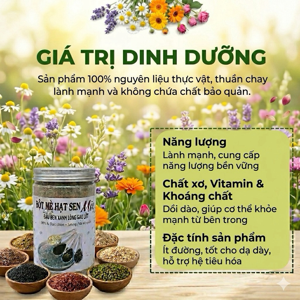 Bột Mè Đen Hạt Sen Mix Đậu Đen Gạo Lứt Chăm Sóc Tóc Giữ Dáng Hũ 500g - Thảo Mộc Organic