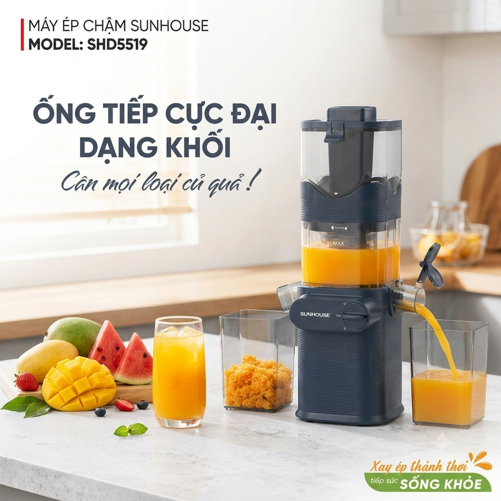 Máy ép chậm Sunhouse SHD5519, SHD5518, SHD5516, SHD5503, SHD5505, SHD5512 Công suất lớn 250W ép kiệt bã