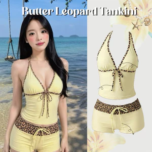 NUNG NIU - Set Bikini Tách Lẻ Vàng Gà Con Viền Hoạ Tiết Báo (Có Mút)