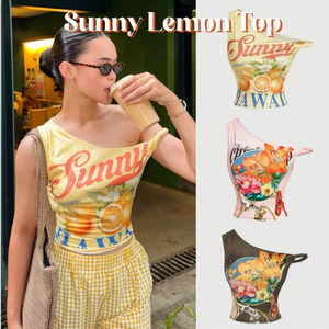 NUNG NIU - Áo Baby Tee Sunny Lemon Lệch Vai In Hình Vintage Form Ôm