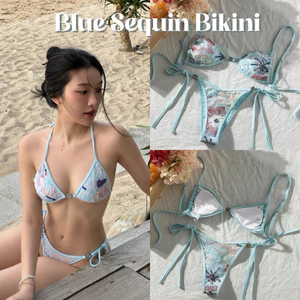Set Bikini 2 Mảnh Blue Sequin Đi Biển Thời Trang Mùa Hè