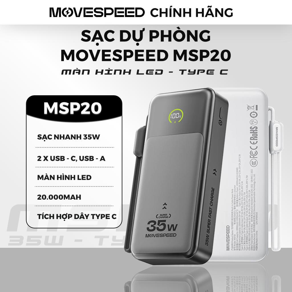 Pin Sạc Dự Phòng MoveSpeed MSP20 20.000mAh 35W Sạc Nhanh PD - Màn Hình LED, Tích Hợp Cáp Type-C