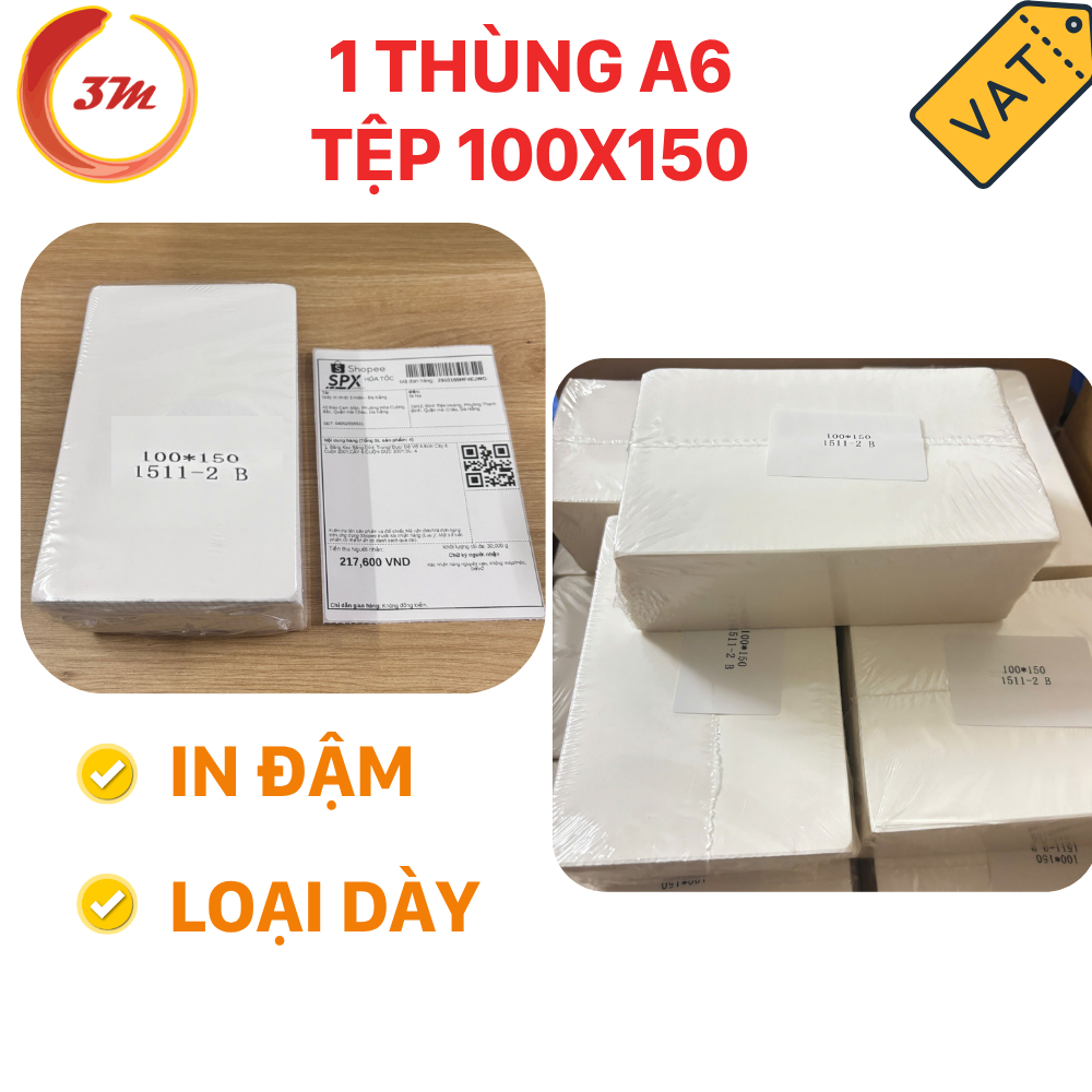 Thùng 10 Tệp Giấy In Nhiệt Decal A6 100x150 Loại Dày 4 Lớp Giấy In Tem Vận Đơn Mã Vạch - Có VAT