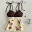 NUNG NIU - Áo Hai Dây Nữ Hoa Hồng Retro Phối Chấm Bi Cột Nơ Vai Phối Ren Dáng Babydoll