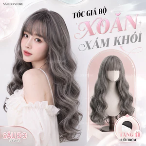 TÓC GIẢ NGUYÊN ĐẦU XOĂN DÀI XÁM KHÓI CÓ MÁI LƯỚI HOA CAO CẤP 💕 TẶNG LƯỚI TRÙM TÓC THẬT