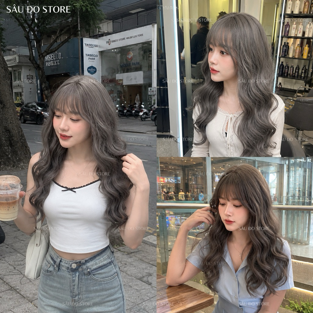 TÓC GIẢ NGUYÊN ĐẦU XOĂN DÀI XÁM KHÓI CÓ MÁI LƯỚI HOA CAO CẤP 💕 TẶNG LƯỚI TRÙM TÓC THẬT