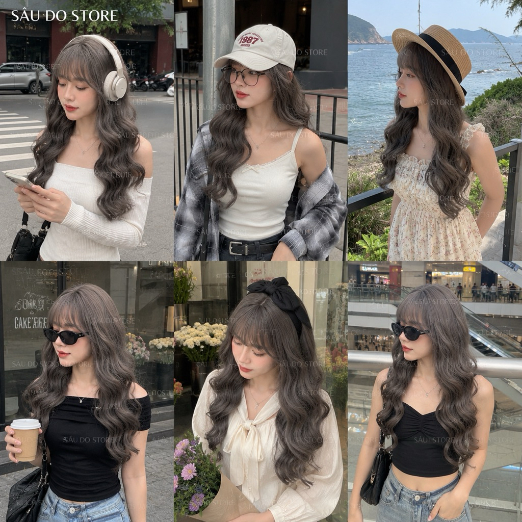 TÓC GIẢ NGUYÊN ĐẦU XOĂN DÀI XÁM KHÓI CÓ MÁI LƯỚI HOA CAO CẤP 💕 TẶNG LƯỚI TRÙM TÓC THẬT