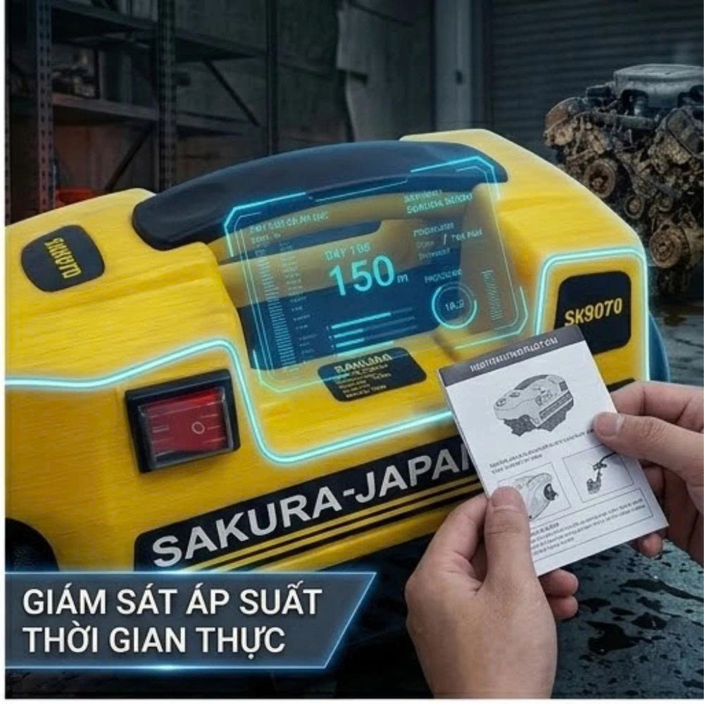 [ BH 24 THÁNG ] Máy rửa xe, sân vườn Sakura Áp Lực Cao - Lõi đồng 100% - Tặng kèm Bình Tạo Bọt Tuyết