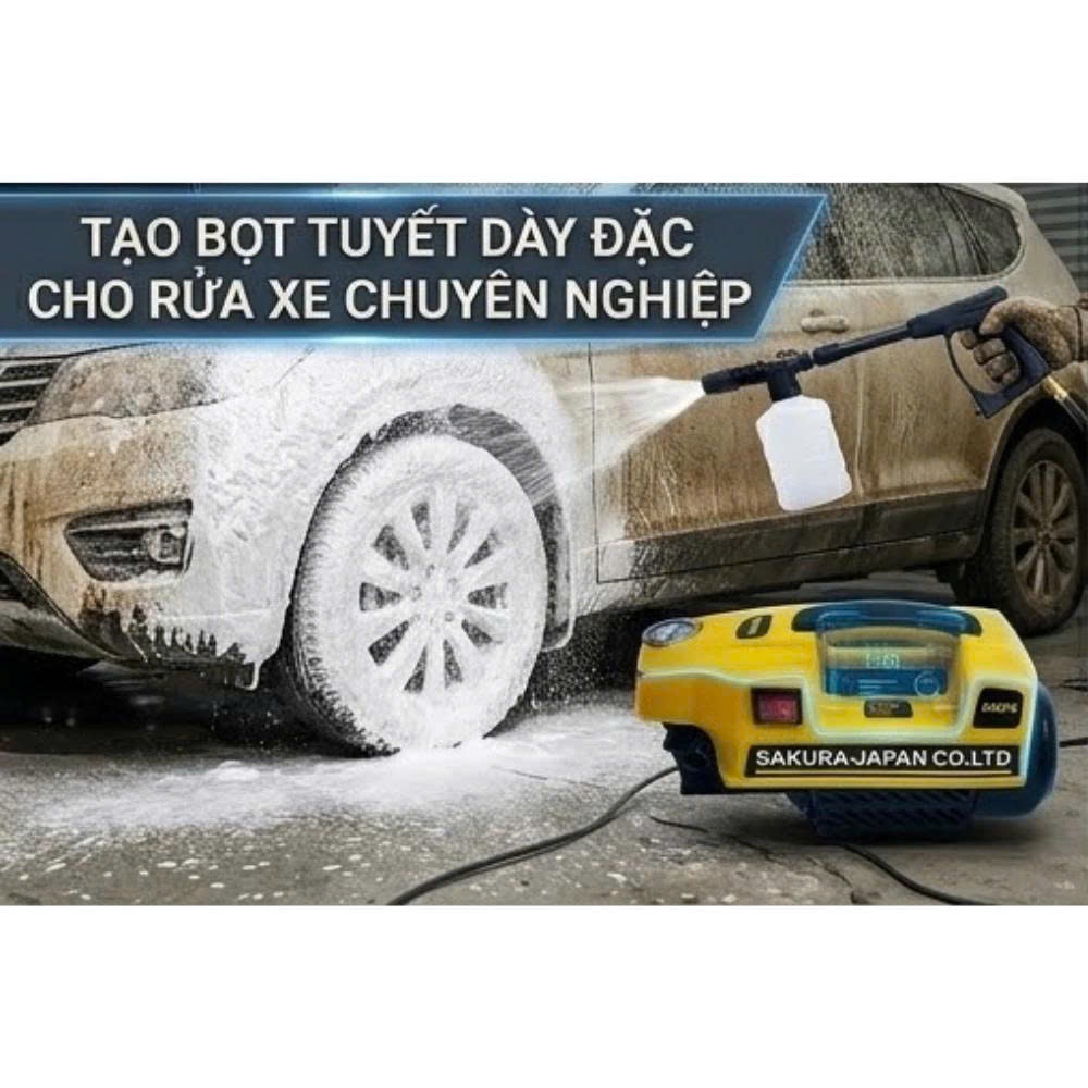 [ BH 24 THÁNG ] Máy rửa xe, sân vườn Sakura Áp Lực Cao - Lõi đồng 100% - Tặng kèm Bình Tạo Bọt Tuyết