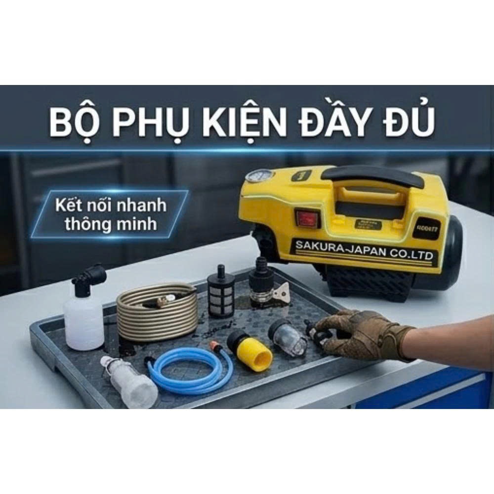 [ BH 24 THÁNG ] Máy rửa xe, sân vườn Sakura Áp Lực Cao - Lõi đồng 100% - Tặng kèm Bình Tạo Bọt Tuyết