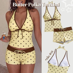 BIGSIZE - Sẵn S Bikini Butter Polka Trendy Cổ Yếm Chấm Bi