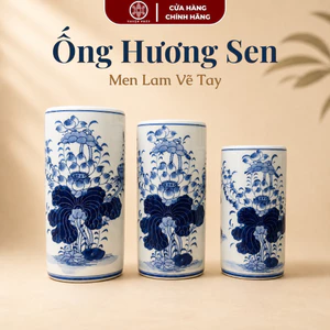 Ống Hương, Lọ Đựng Hương Bàn Thờ Bát Tràng Men Lam( Hàng Vẽ Kĩ ) Hoạ Tiết Sen H18-H25