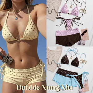Lùi 1sz - Set bikini 3 món chấm bi phối quần short mùa hè