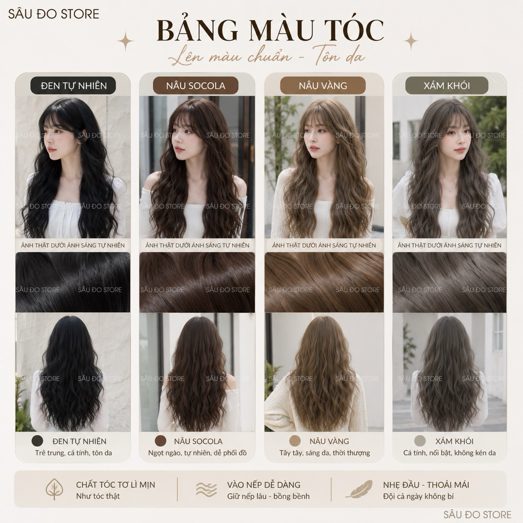 [Top siêu rẻ] Bộ xoăn sóng nước tóc giả cho nữ tặng lưới trùm tóc thật