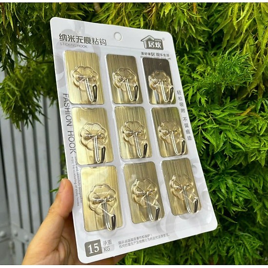 Móc treo dán tường vỉ 9 móc siêu chắc móc dán không cần khoan treo đồ nhà tắm nhà bếp