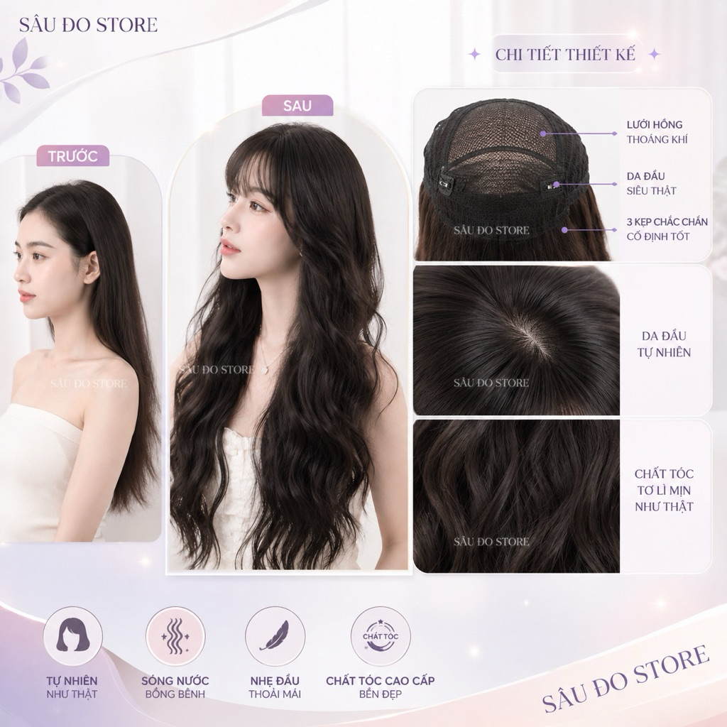 [HÀNG SIÊU CẤP TẶNG LƯỚI TRÙM] TÓC GIẢ NỮ NGUYÊN ĐẦU SÓNG XÙ CÓ DA ĐẦU ĐAN LƯỚI HOA THOÁNG KHÍ CỰC TREND SÂU ĐO STORE