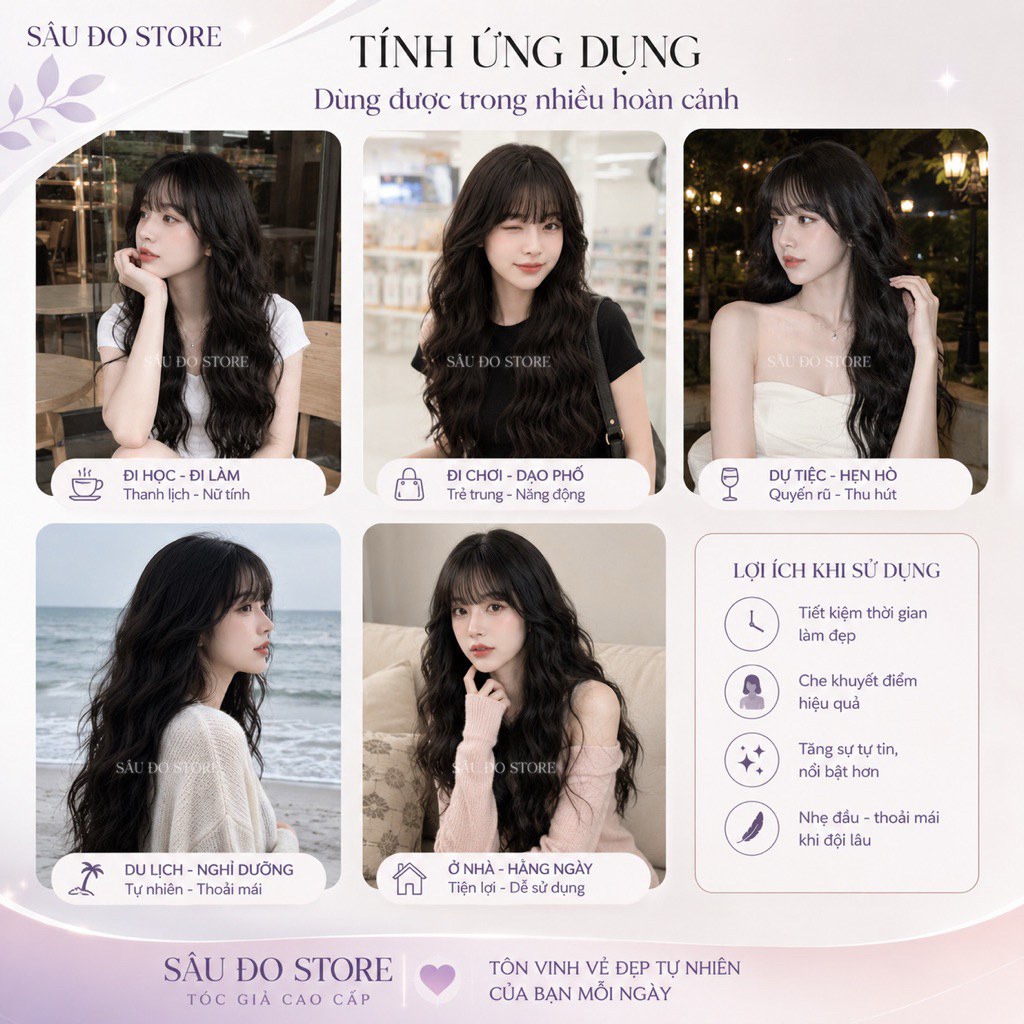 [HÀNG SIÊU CẤP TẶNG LƯỚI TRÙM] TÓC GIẢ NỮ NGUYÊN ĐẦU SÓNG XÙ CÓ DA ĐẦU ĐAN LƯỚI HOA THOÁNG KHÍ CỰC TREND SÂU ĐO STORE