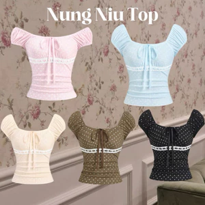 NUNG NIU - Áo 𝐃𝐨𝐥𝐥𝐲 𝐃𝐨𝐭 Vibe Tiểu Thư Ngọt Ngào, Chấm Bi Vitage