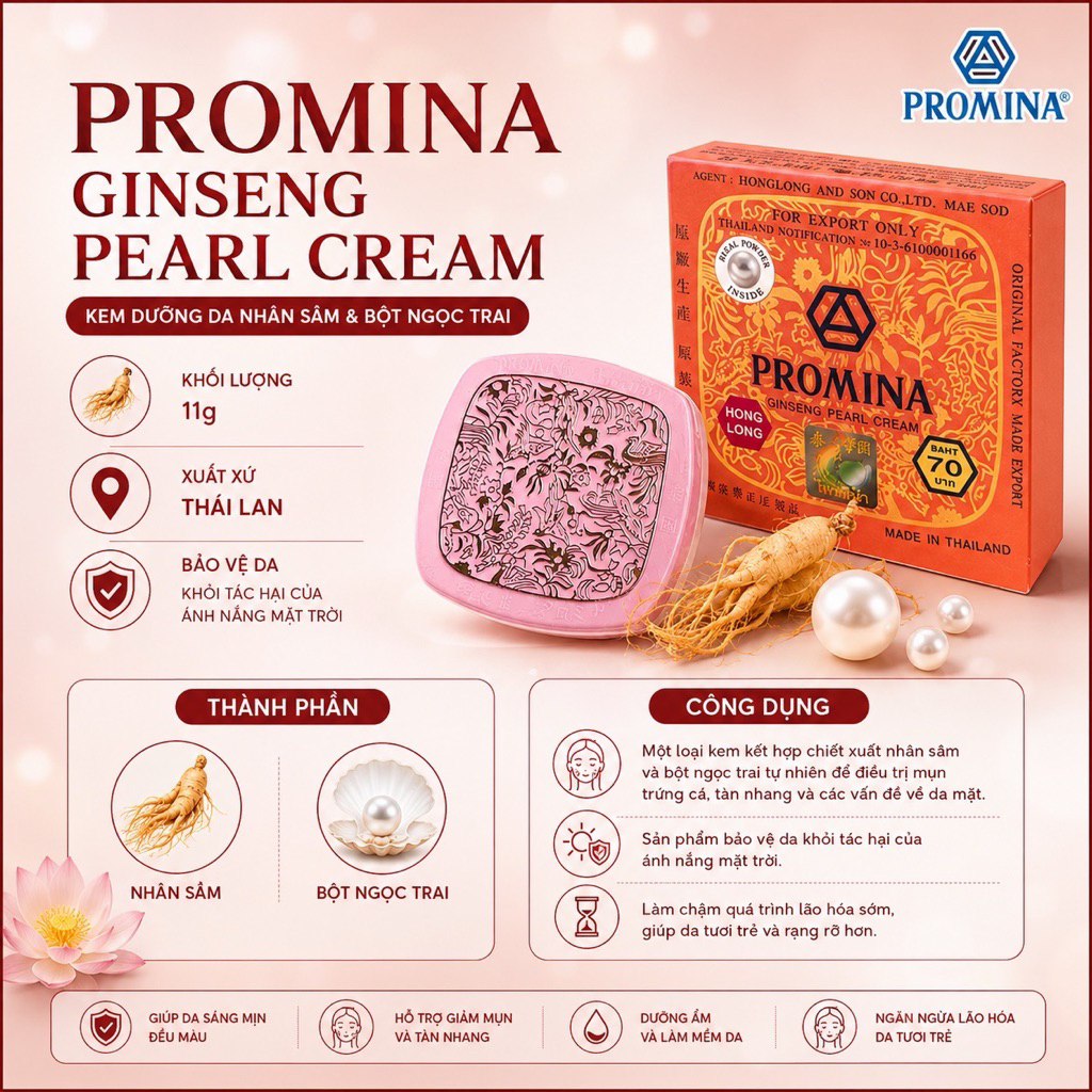01 hộp kem dưỡng trắng da sâm PROMINA thái lan 11g