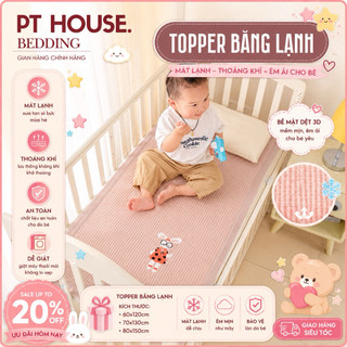 Topper Băng Lạnh Cho Bé Đi Học Kích Thước 60x120cm - Đệm Điều Hòa Kháng Khuẩn Thêu Thú Thư Giãn Êm Ái Cho Bé Ngủ Ngon
