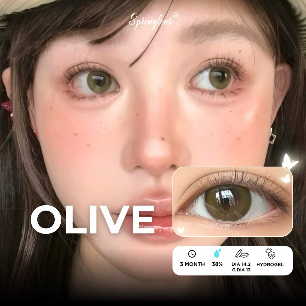 Kính áp tròng Olive Brown nâu rêu xanh Green trong giãn vừa 3 tháng 0-7 độ | Spring Lens