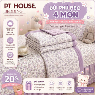[TẶNG VỎ ÔM] Bộ Chăn Ga Gối Đũi Phủ Bèo PT House Họa Tiết Hoa Nhí Pastel - Chăn Ga Đũi 4 Món Mùa Hè Cao Cấp Chính Hãng