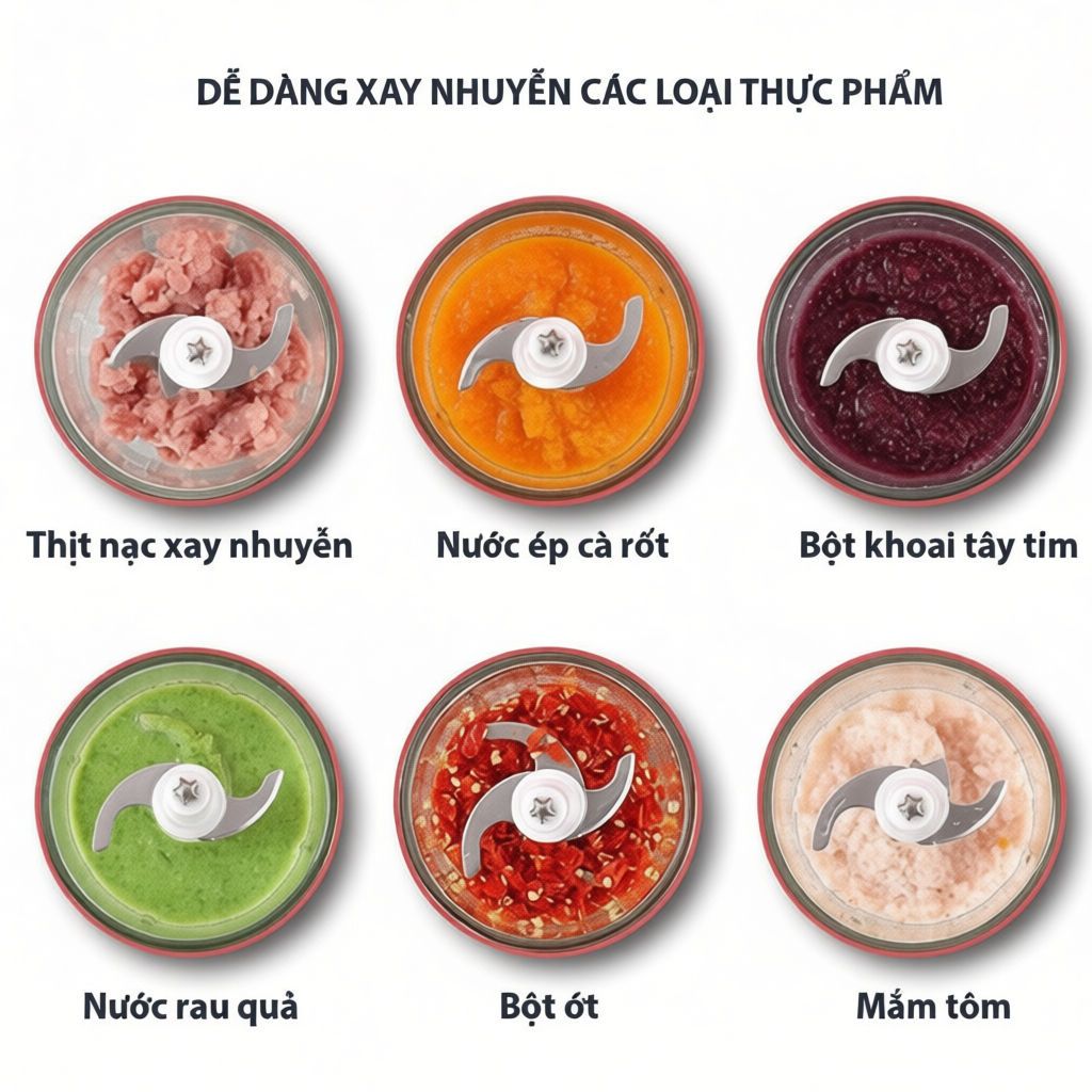Máy Xay Thực Phẩm Đa Năng Công Suất Lớn, Máy Xay Thịt, Đánh Ruốc 2 Chế Độ Lưỡi Dao Thép Cao Cấp Xay Nhanh - Mạnh Mẽ