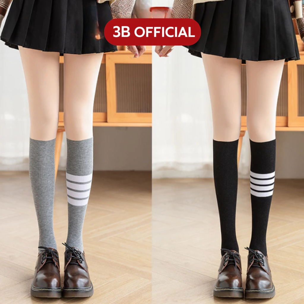 Vớ dài cổ cao qua gối thiết kế kẻ ngang phong cách Lolita 3B dễ thương năng động MS1005