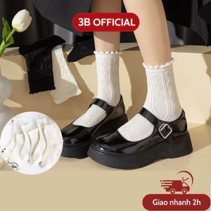 Vớ cổ cao nữ trắng 3B phong cách Hàn Quốc nhiều mẫu Lolita chất Cotton pha co giãn, khử mùi, thoáng khí