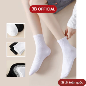 Tất Trắng Cổ Cao Nam Nữ Thể Thao Dày Dặn, Dệt Kim Thoáng Khí Tất 3B- Sỉ tất toàn quốc