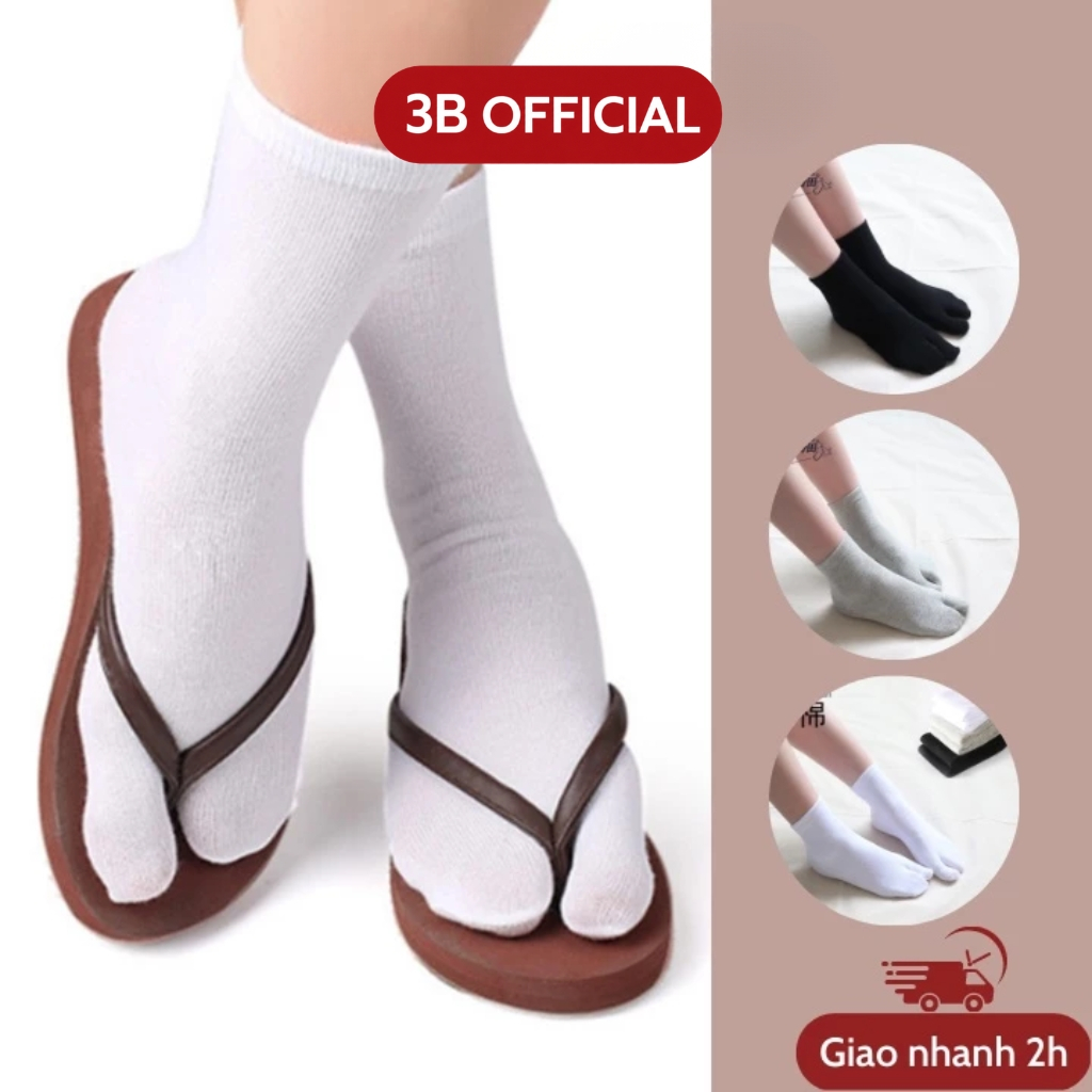 Vớ xỏ ngón chống nắng 3B tabi phong cách Nhật Bản chất cotton trắng xám đen khử mùi, thoáng khí-[Không Gót]