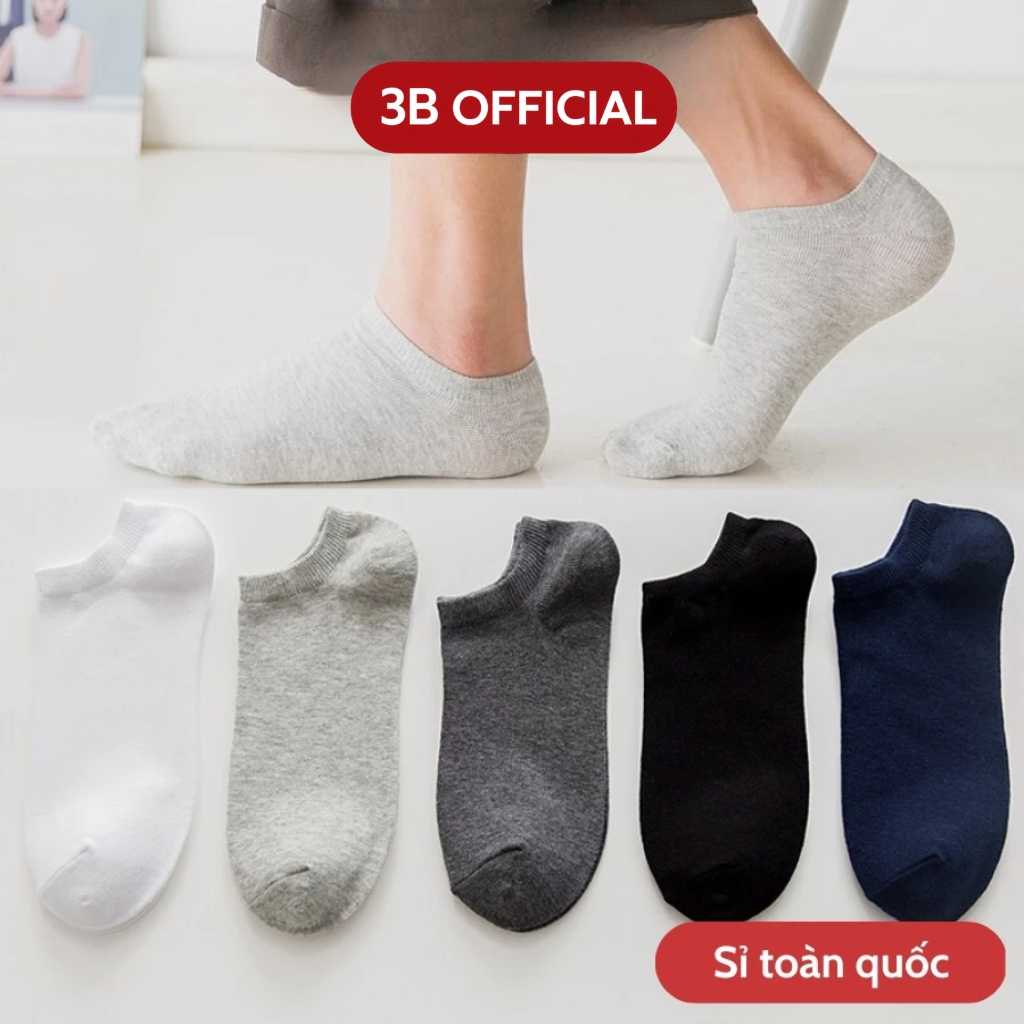Tất vớ nam nữ thể thao cổ ngắn 3B trắng đen xám cotton khử mùi, thoáng khí MS3004