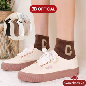 Tất vớ nam nữ cổ trung basic 3B chữ C chất cotton pha thoáng khí, khử mùi, êm chân [ Ảnh thật]