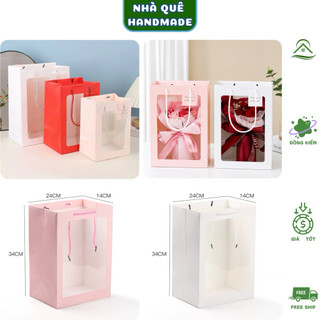 10 Túi Giấy Mặt Kính 25x35cm - Đựng Bó Hoa, Gấu Bông, Quà Tặng, Hoa Kẽm Nhung, Hoa Sáp, Túi Giấy Cao Cấp Có Quai Xách