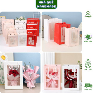 10 Túi Giấy Mặt Kính 25x35cm - Đựng Bó Hoa, Gấu Bông, Quà Tặng, Hoa Kẽm Nhung, Hoa Sáp, Túi Giấy Cao Cấp Có Quai Xách