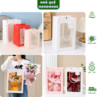 10 Túi Giấy Mặt Kính 25x35cm - Đựng Bó Hoa, Gấu Bông, Quà Tặng, Hoa Kẽm Nhung, Hoa Sáp, Túi Giấy Cao Cấp Có Quai Xách