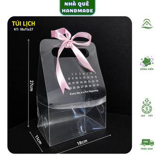 Túi Lịch Mika Trong Suốt PVC Có Quai Xách 18x11x27cm - Túi Đựng Hộp Quà Tặng, Hộp Hoa Handmade, Hoa Sáp, Hoa Kẽm Nhung