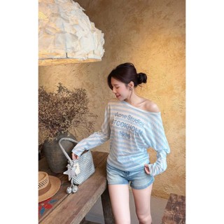 Áo Thun Giấy Lệch Vai Dài Tay Kẻ Ngang QCCC Cao Cấp