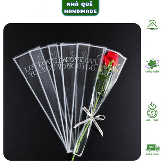 Túi 1 Bông Hình Thang Trong Suốt - Đựng Hoa Kẽm Nhung, Hoa Sáp Xấp 50 tờ