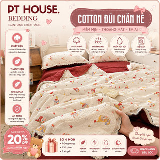 [MỞ BÁN] Bộ Chăn Ga Gối Cotton Đũi phong cách Hàn Quốc, Chăn hè thu mỏng nhẹ họa tiết hoa nhí đáng yêu