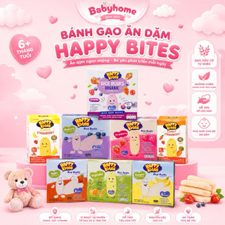 Bánh gạo ăn dặm Happy Bites Vị Dâu,Chuối,Táo,Việt Quất,Rau Củ cho bé 6m+, Hộp 21/42/50gram