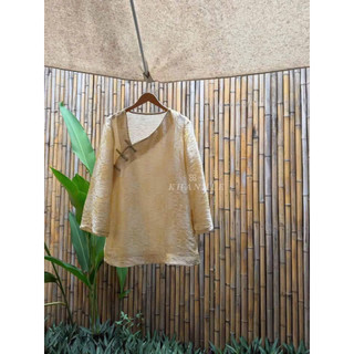 Váy Đầm Tơ Gấm Khuy Tàu Cổ Lệch Mix Tay Dài Babydoll Khanhle