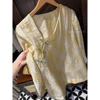 Váy Đầm Tơ Gấm Khuy Tàu Cổ Lệch Mix Tay Dài Babydoll Khanhle